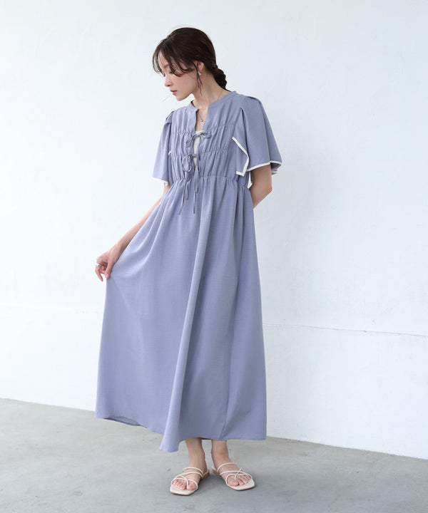 【S・Mサイズ展開】配色パイピングスクエアスリーブワンピース