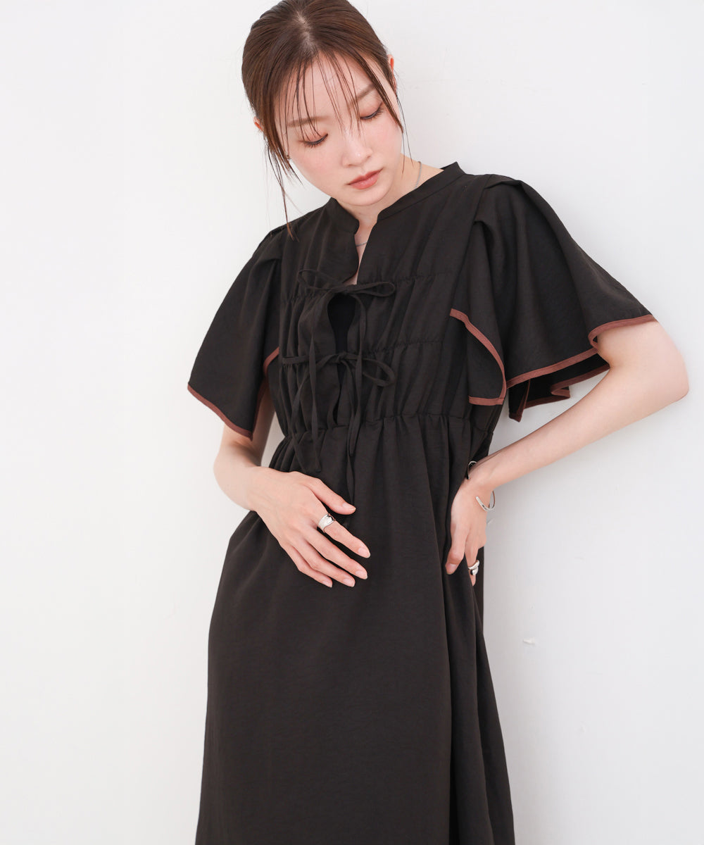 【S・Mサイズ展開】配色パイピングスクエアスリーブワンピース