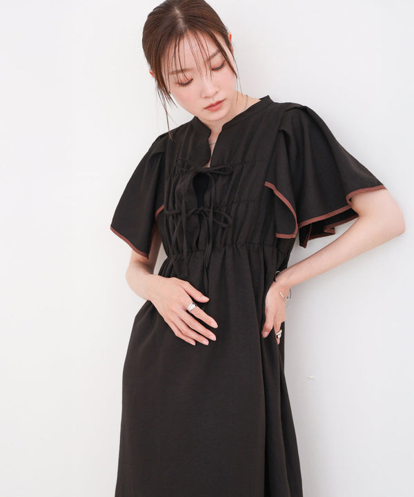 【S・Mサイズ展開】配色パイピングスクエアスリーブワンピース