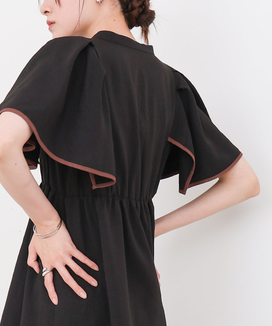 【S・Mサイズ展開】配色パイピングスクエアスリーブワンピース