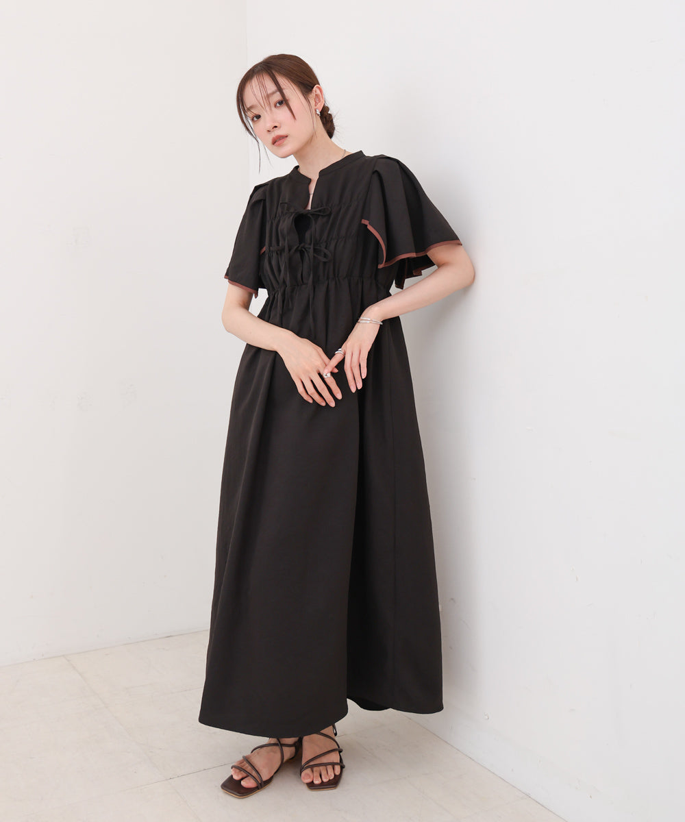 【S・Mサイズ展開】配色パイピングスクエアスリーブワンピース