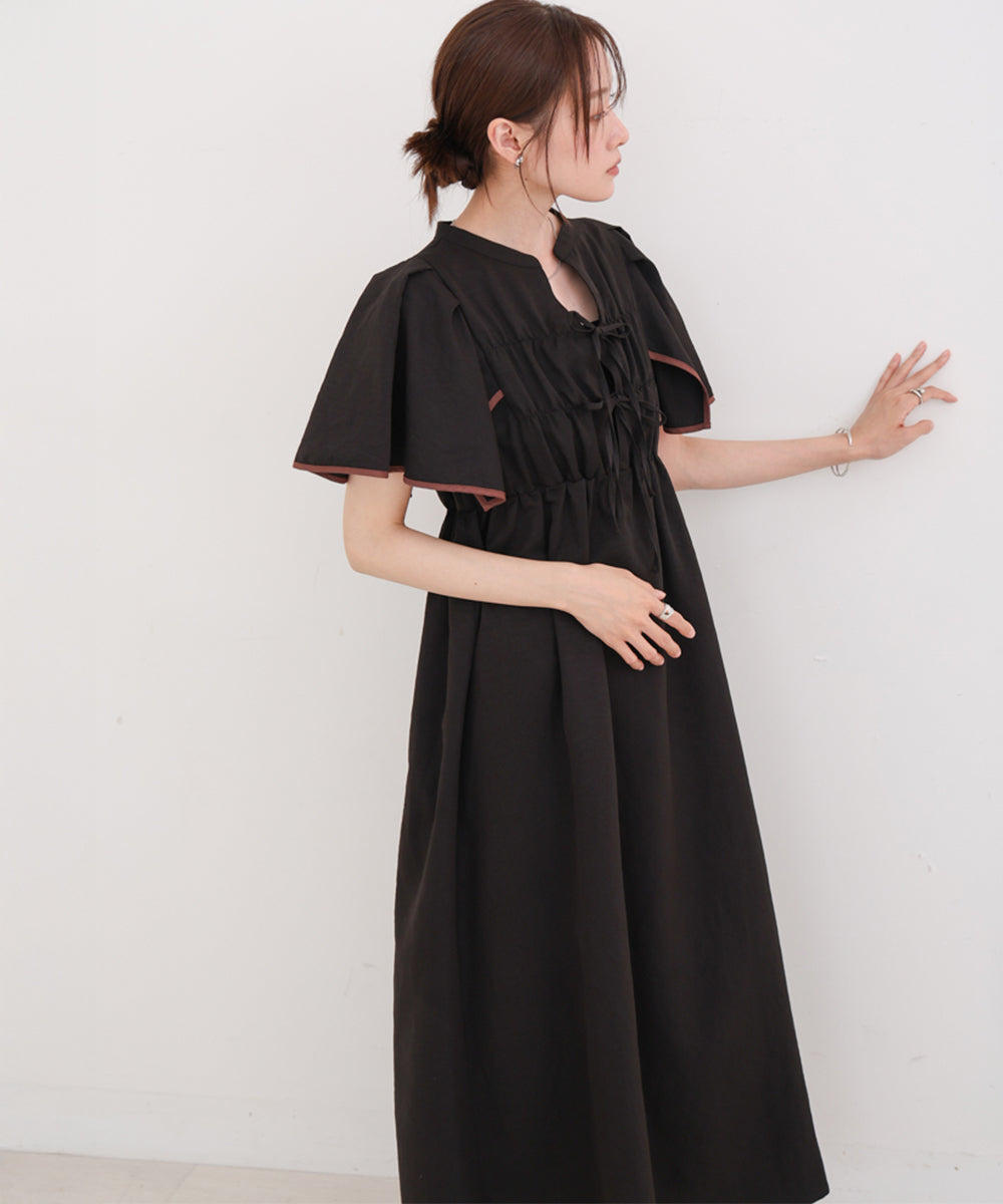 【S・Mサイズ展開】配色パイピングスクエアスリーブワンピース