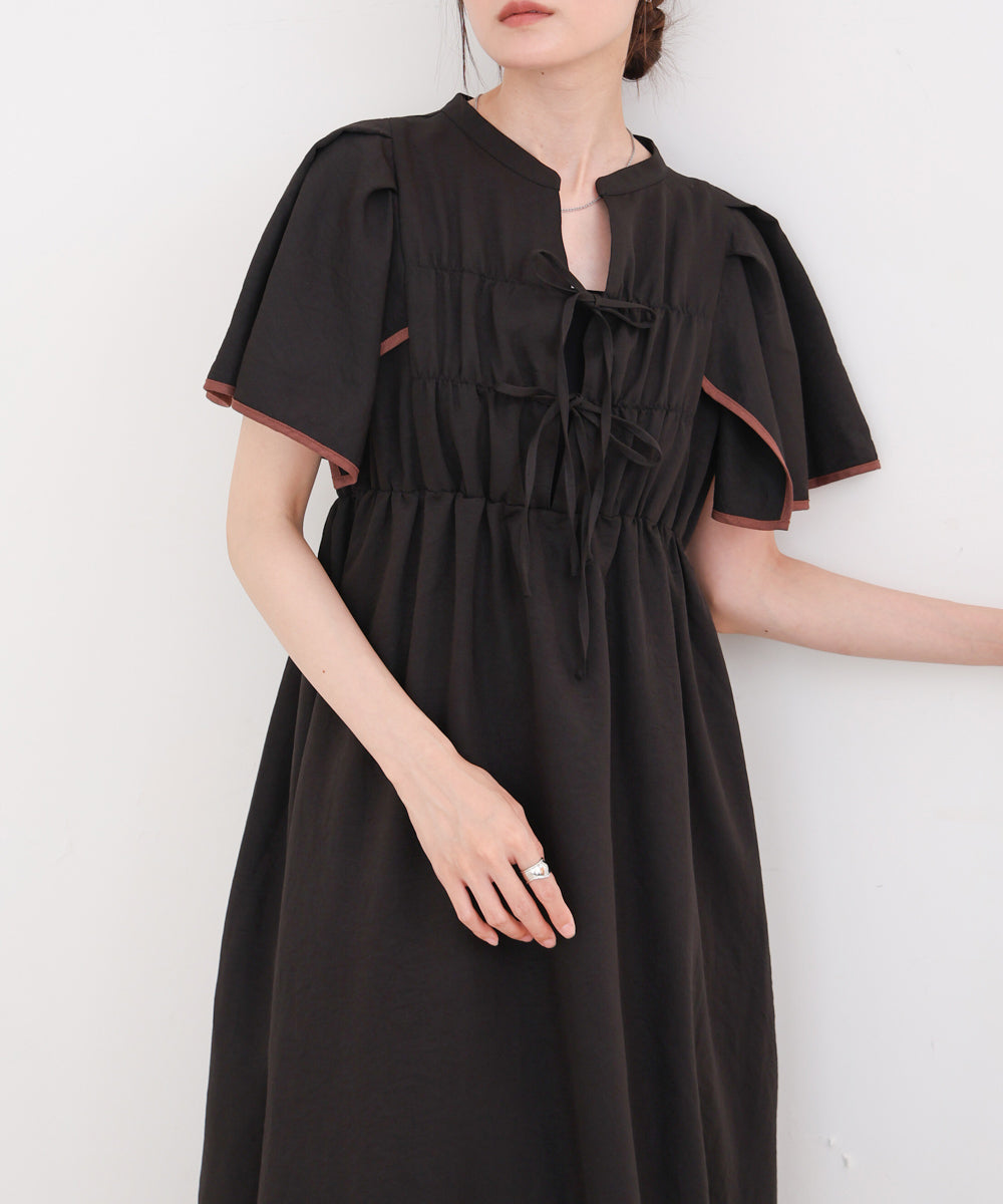 【S・Mサイズ展開】配色パイピングスクエアスリーブワンピース