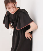 【S・Mサイズ展開】配色パイピングスクエアスリーブワンピース