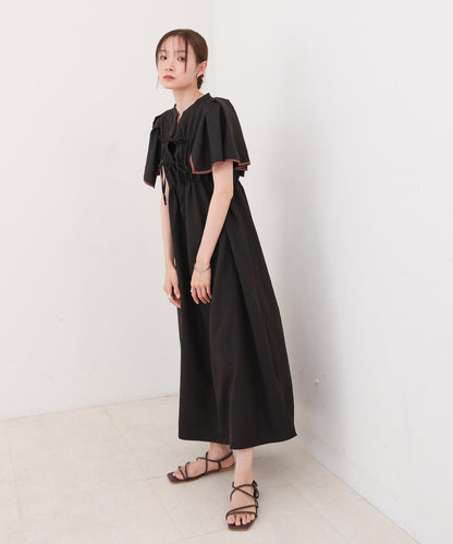 【S・Mサイズ展開】配色パイピングスクエアスリーブワンピース