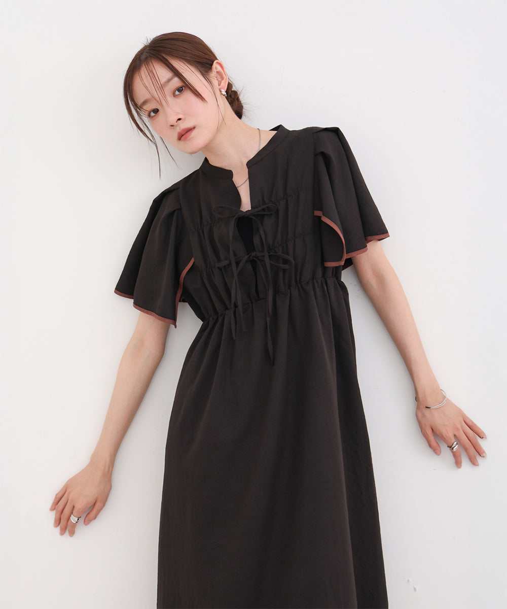 【S・Mサイズ展開】配色パイピングスクエアスリーブワンピース