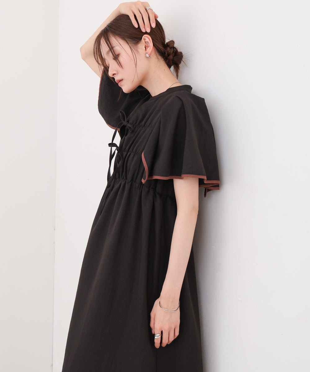 【S・Mサイズ展開】配色パイピングスクエアスリーブワンピース