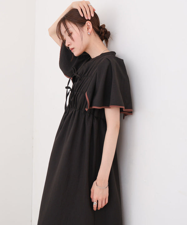 【S・Mサイズ展開】配色パイピングスクエアスリーブワンピース