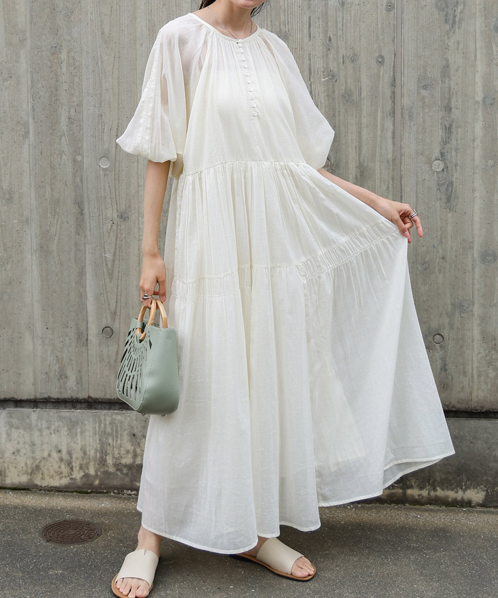 【S・Mサイズ展開】コットンボイルギャザーワンピース