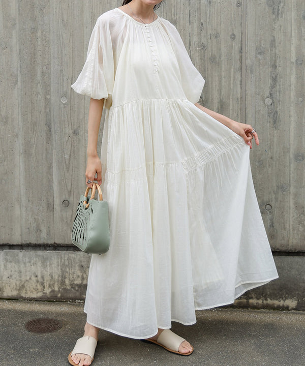 【S・Mサイズ展開】コットンボイルギャザーワンピース