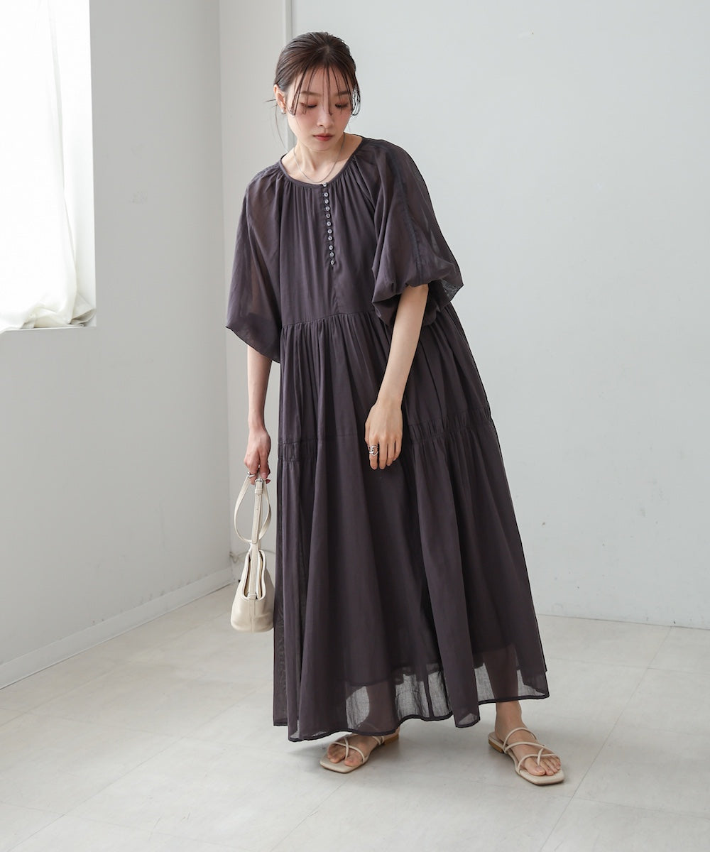 【S・Mサイズ展開】コットンボイルギャザーワンピース