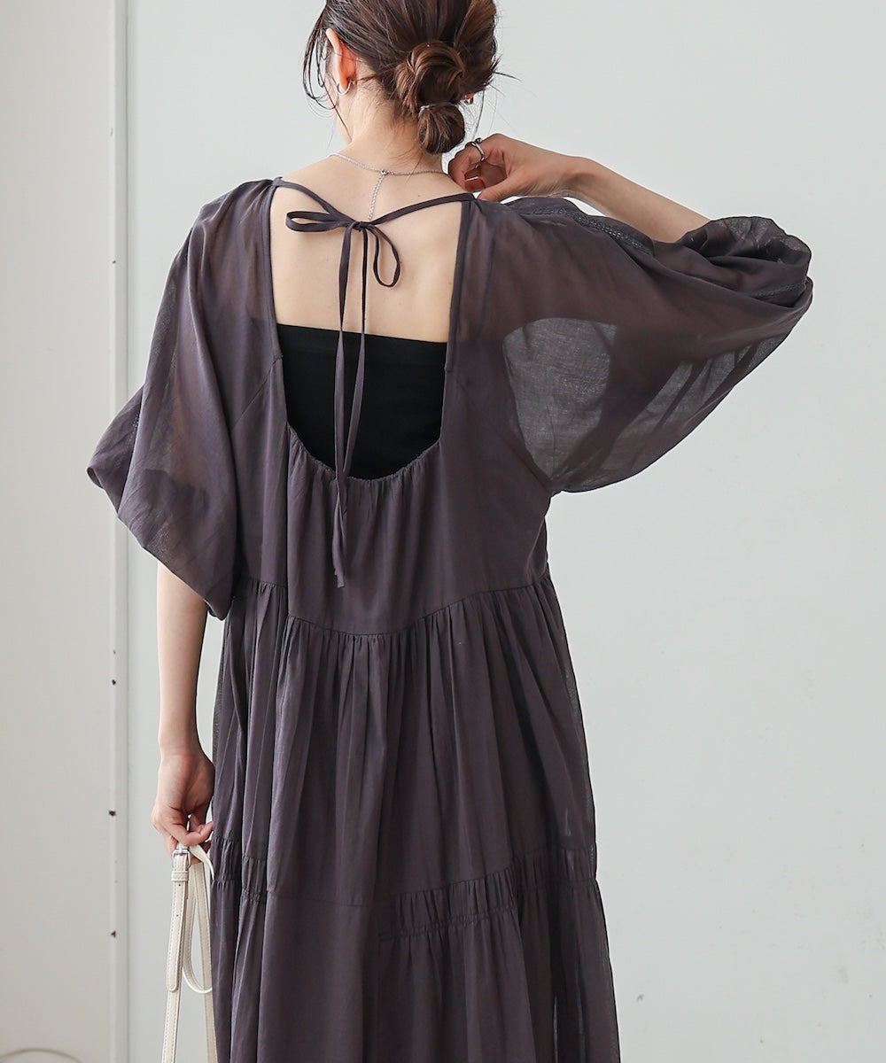 【S・Mサイズ展開】コットンボイルギャザーワンピース