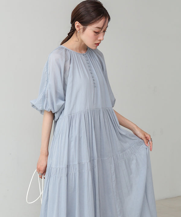【S・Mサイズ展開】コットンボイルギャザーワンピース