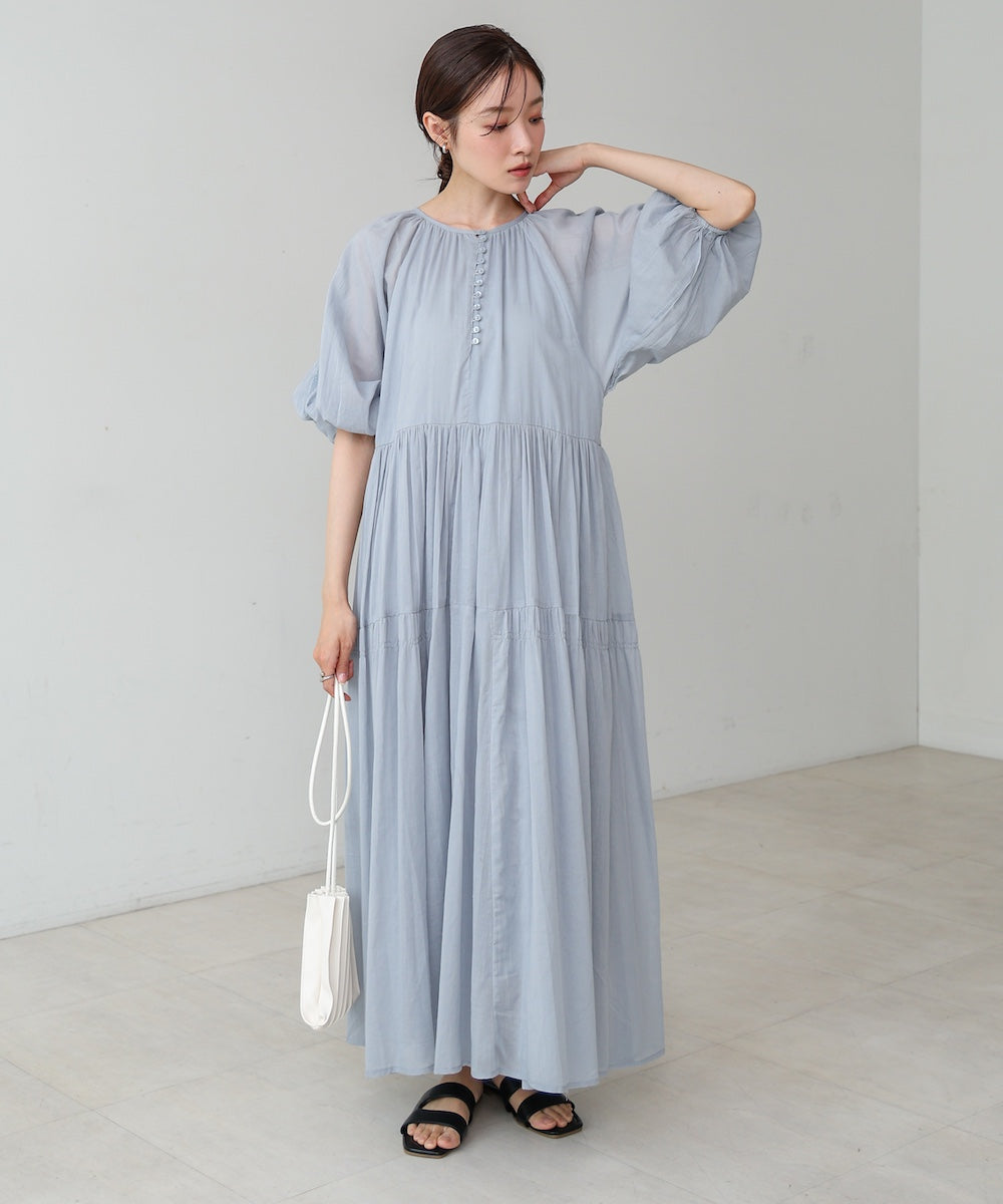【S・Mサイズ展開】コットンボイルギャザーワンピース