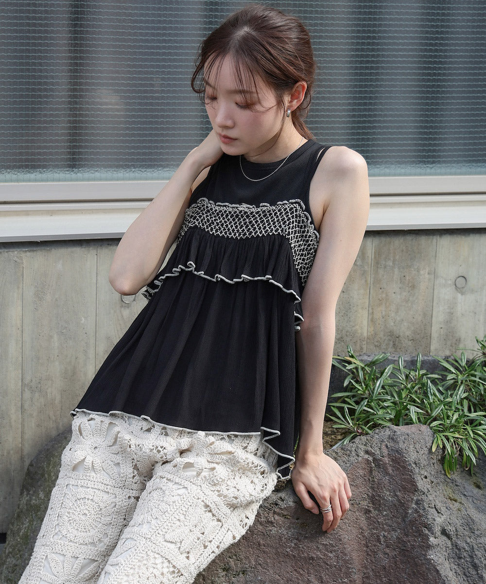 レーヨンクレープスモッキングキャミソール