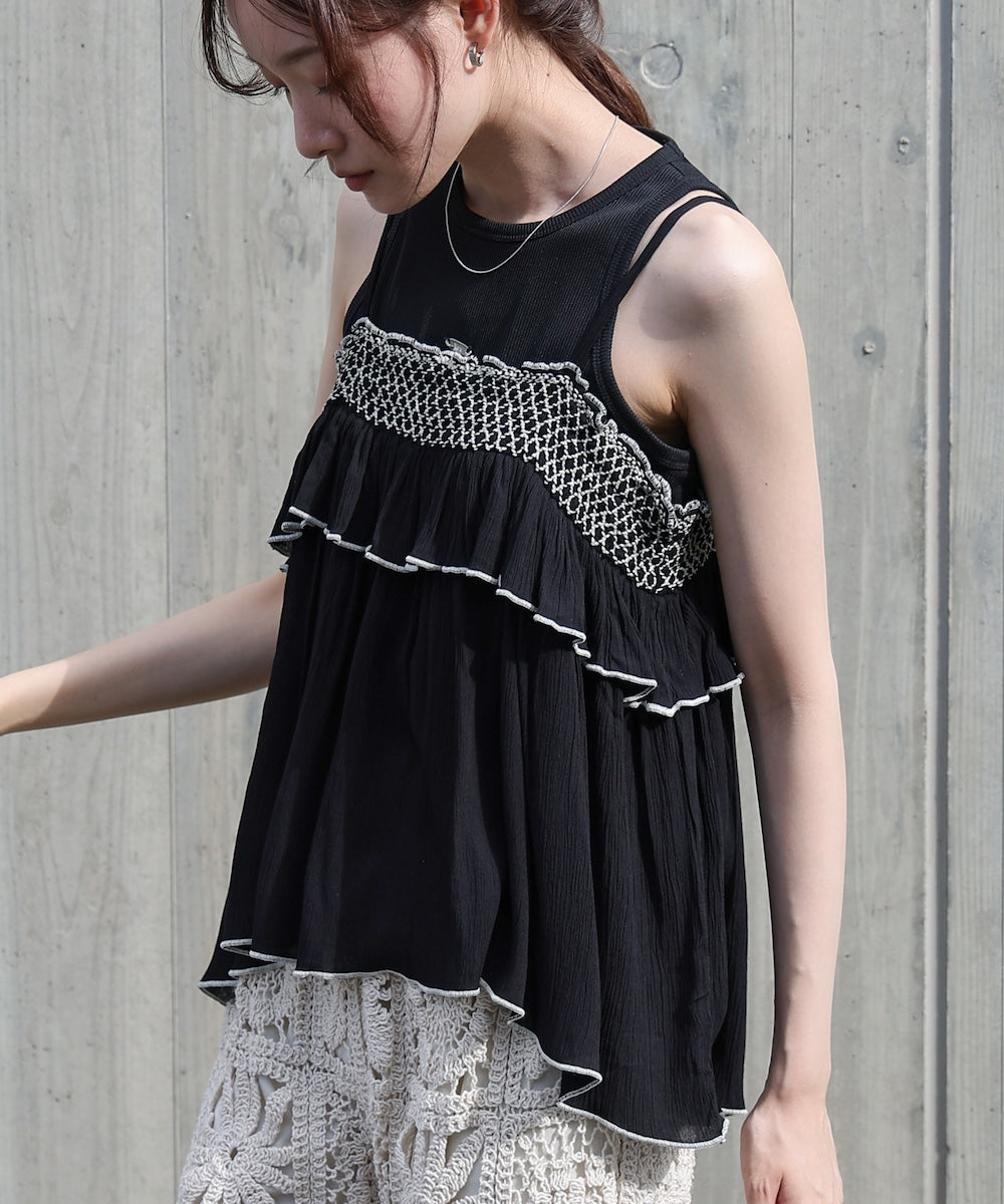 レーヨンクレープスモッキングキャミソール