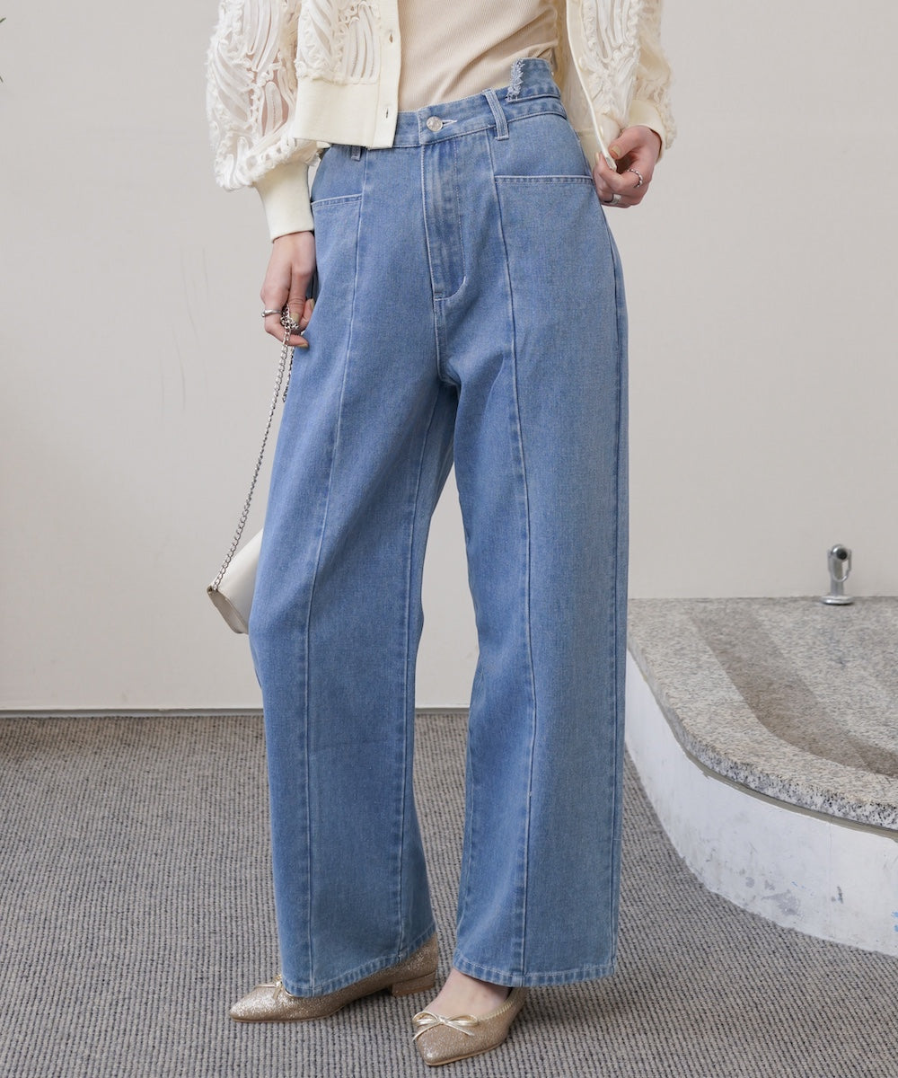 【S・M・Lサイズ展開】ウエスト切替デニムパンツ