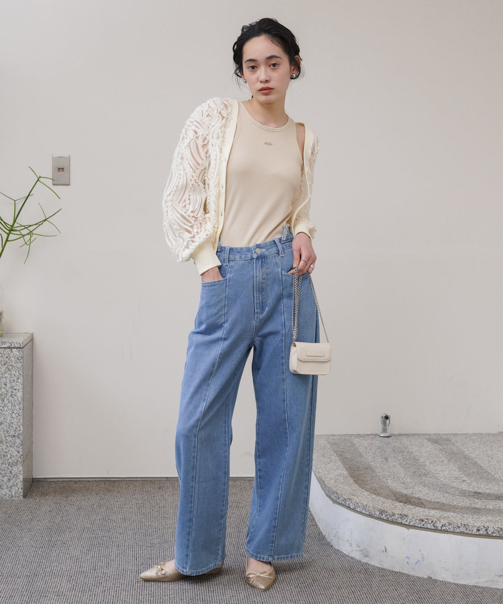 【S・M・Lサイズ展開】ウエスト切替デニムパンツ