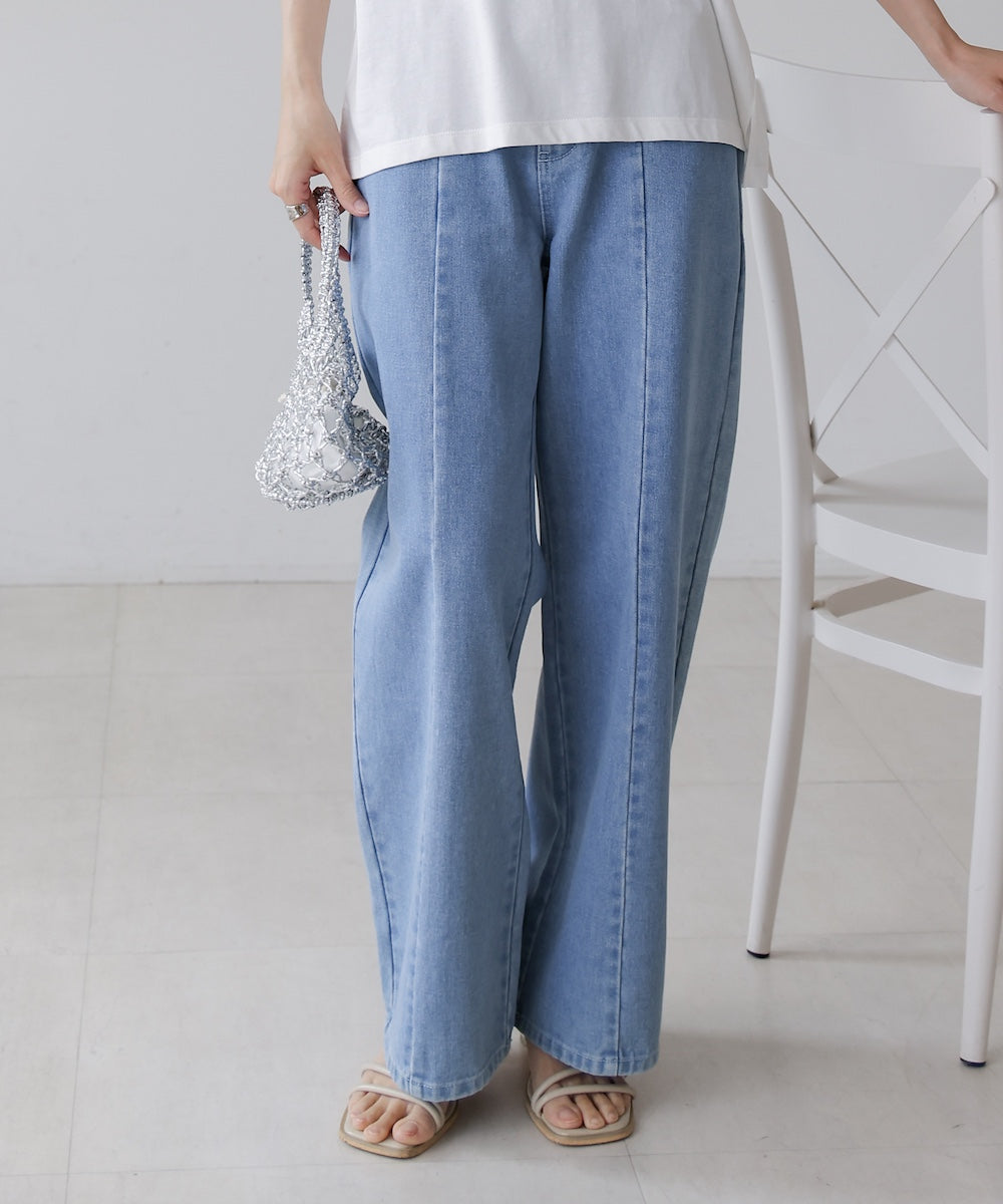 【S・M・Lサイズ展開】ウエスト切替デニムパンツ