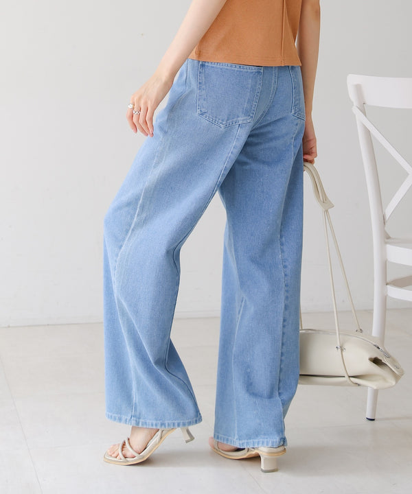 【S・M・Lサイズ展開】ウエスト切替デニムパンツ