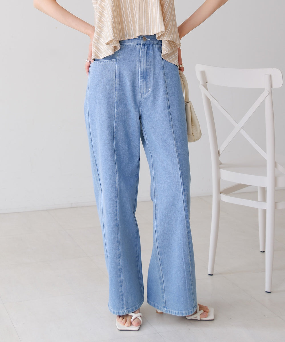 【S・M・Lサイズ展開】ウエスト切替デニムパンツ