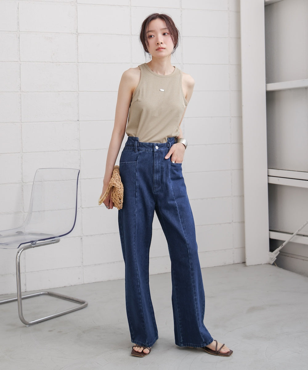 【S・M・Lサイズ展開】ウエスト切替デニムパンツ