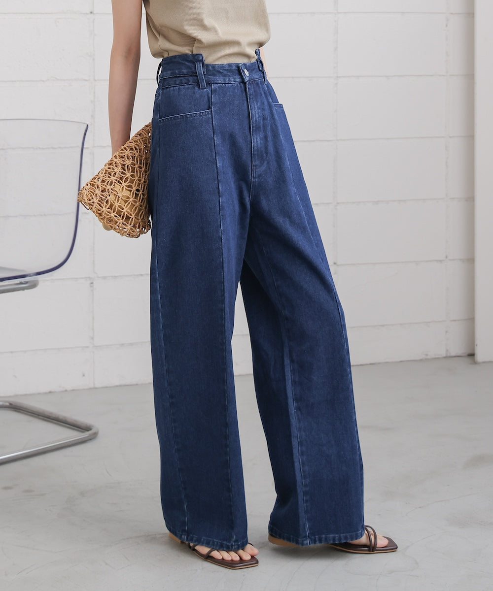 【S・M・Lサイズ展開】ウエスト切替デニムパンツ