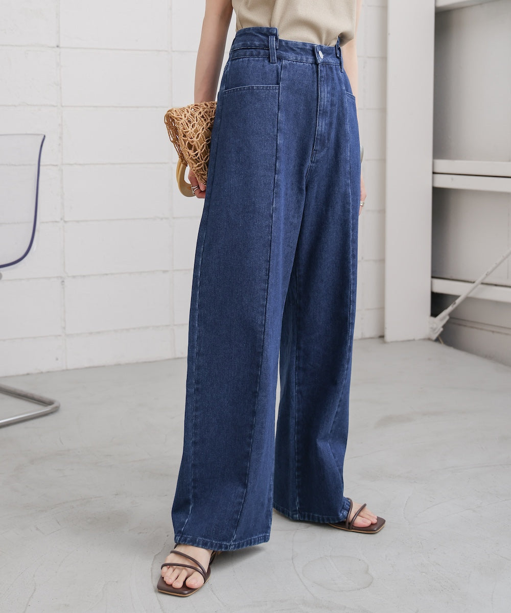 【S・M・Lサイズ展開】ウエスト切替デニムパンツ