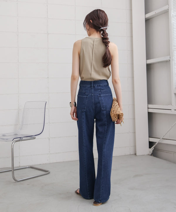 【S・M・Lサイズ展開】ウエスト切替デニムパンツ