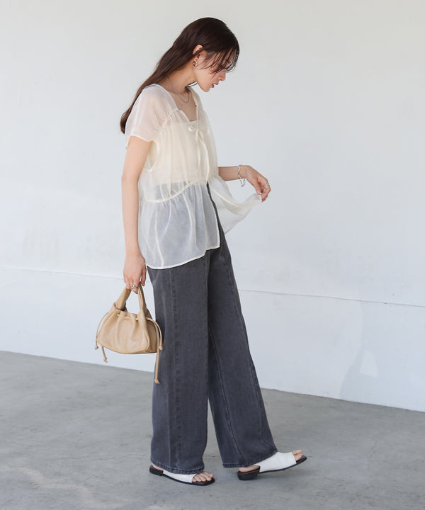 【S・M・Lサイズ展開】ウエスト切替デニムパンツ