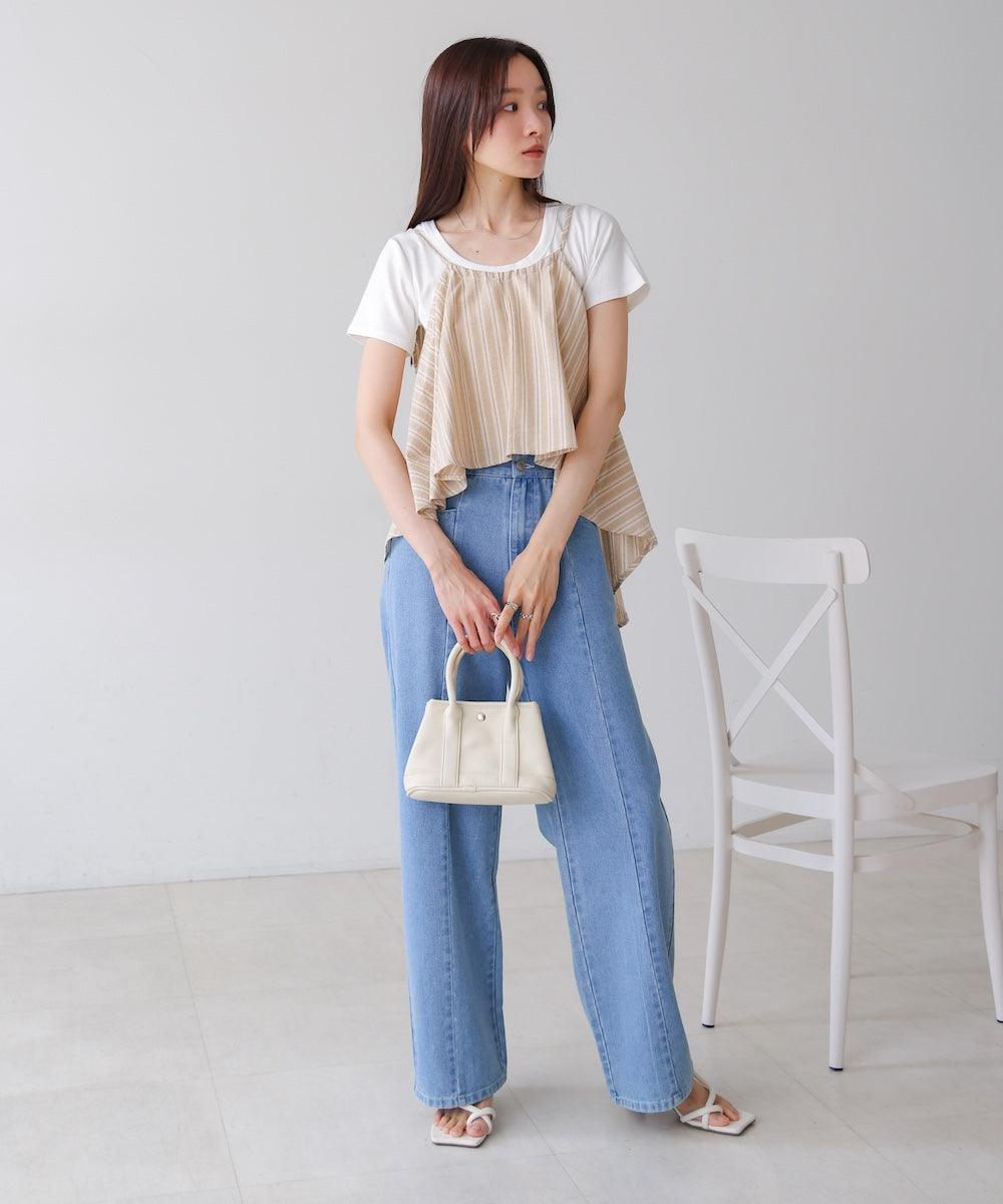 【S・M・Lサイズ展開】ウエスト切替デニムパンツ