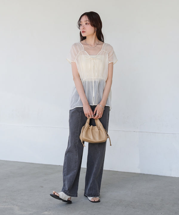 【S・M・Lサイズ展開】ウエスト切替デニムパンツ