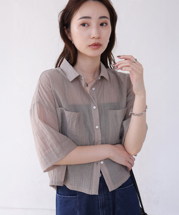 シアーショートシャツブラウス