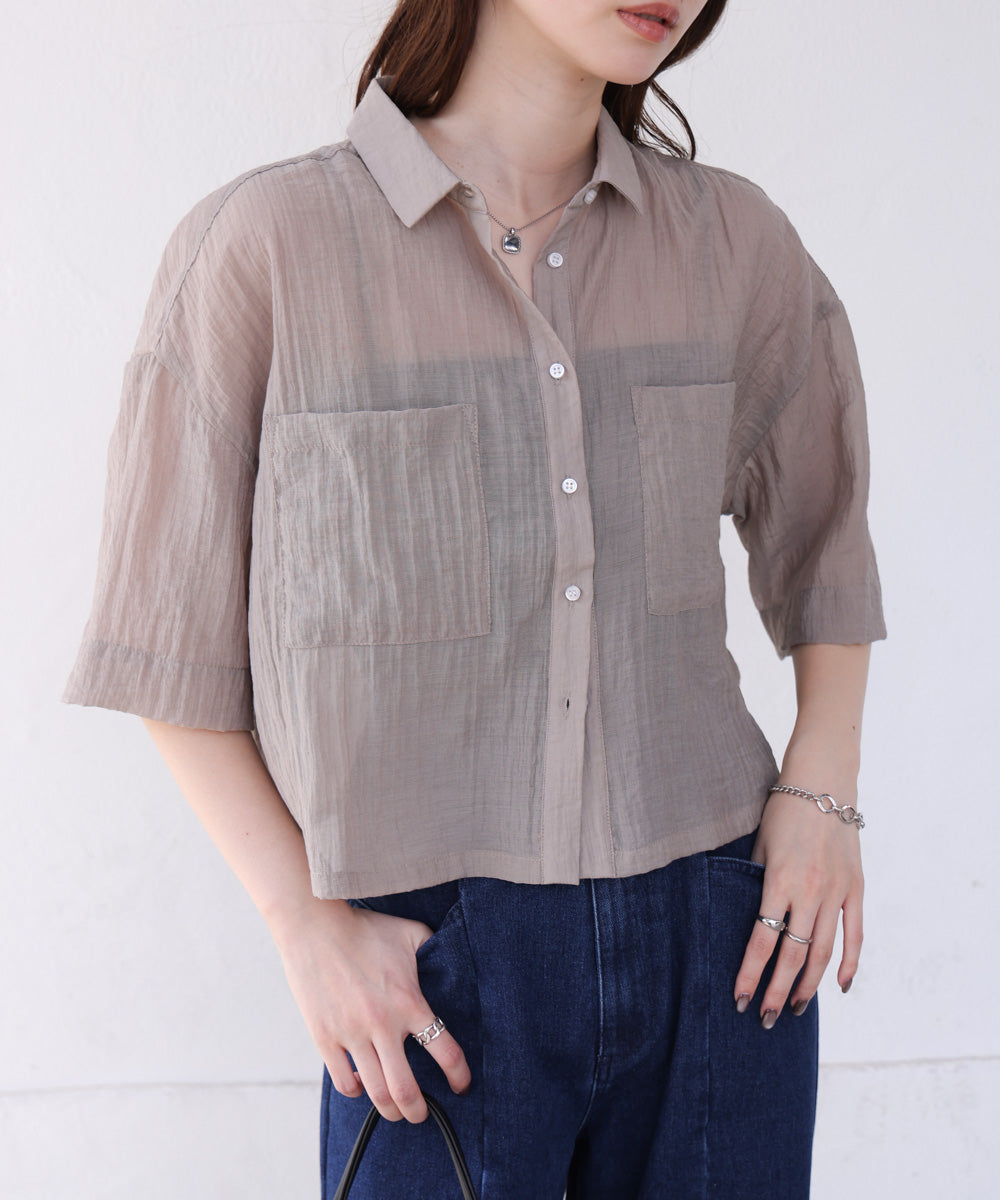 シアーショートシャツブラウス