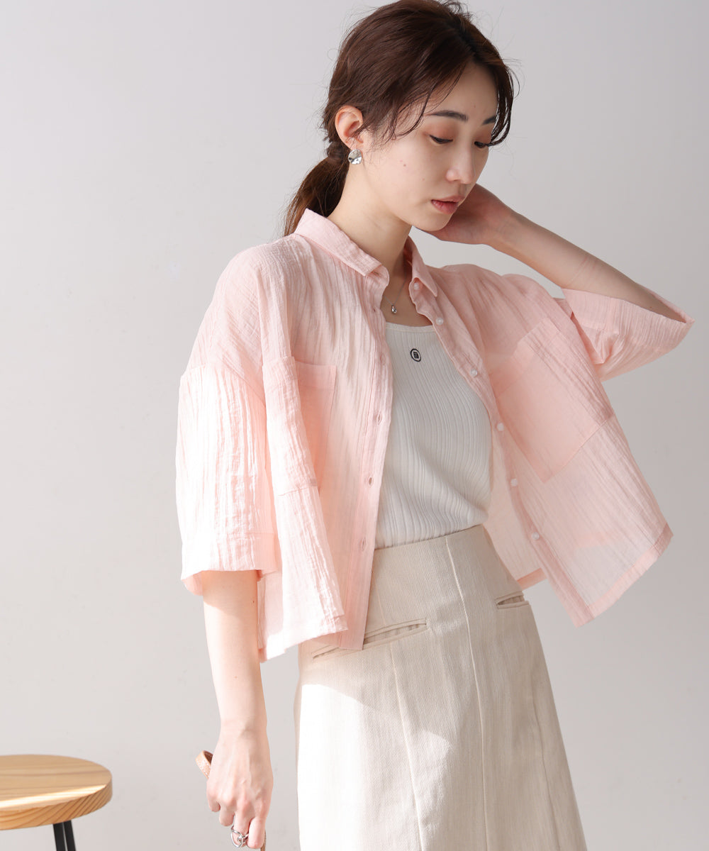 シアーショートシャツブラウス