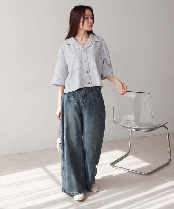 オープンカラーハーフスリーブシャツ