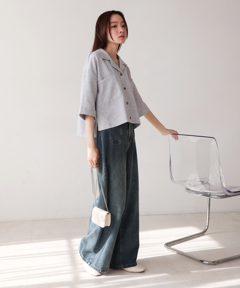 オープンカラーハーフスリーブシャツ