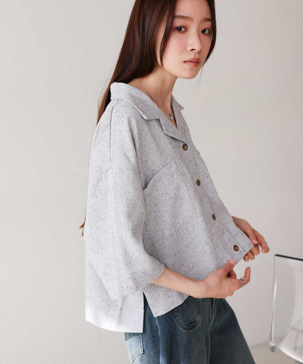 オープンカラーハーフスリーブシャツ