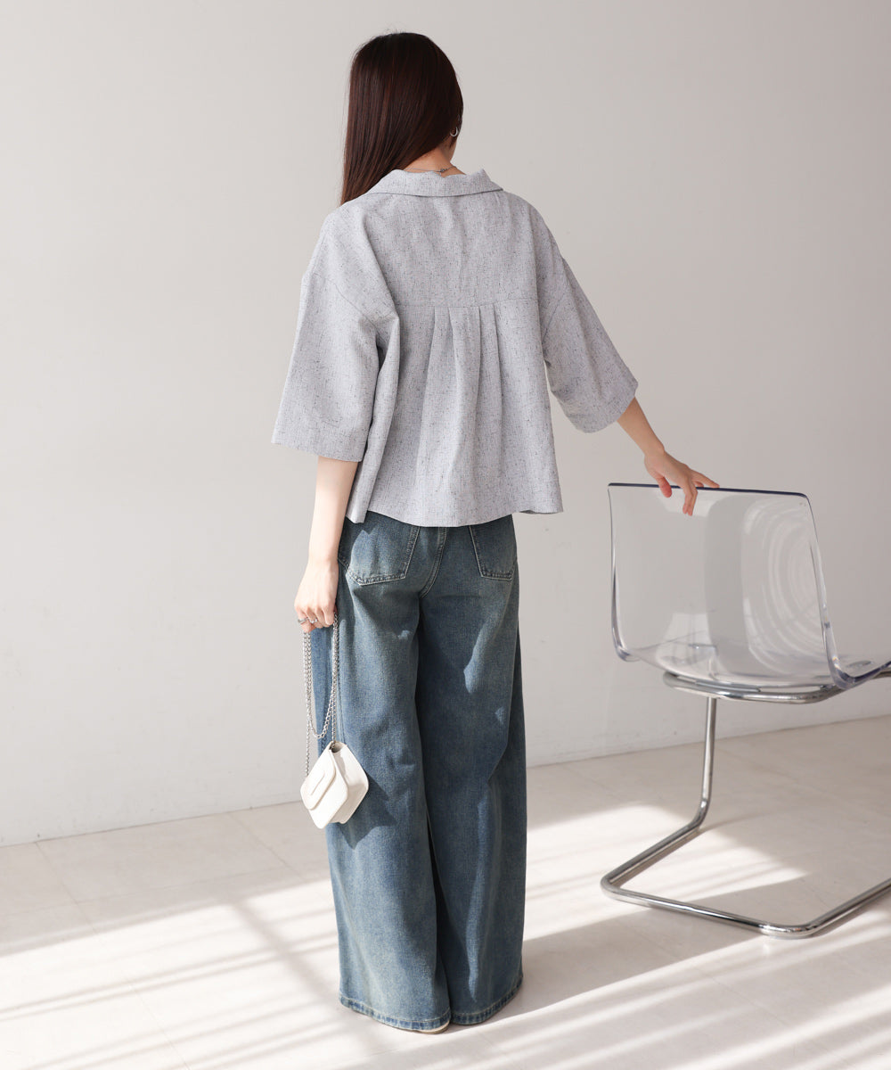 オープンカラーハーフスリーブシャツ