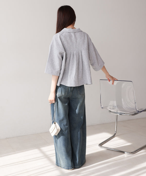 オープンカラーハーフスリーブシャツ