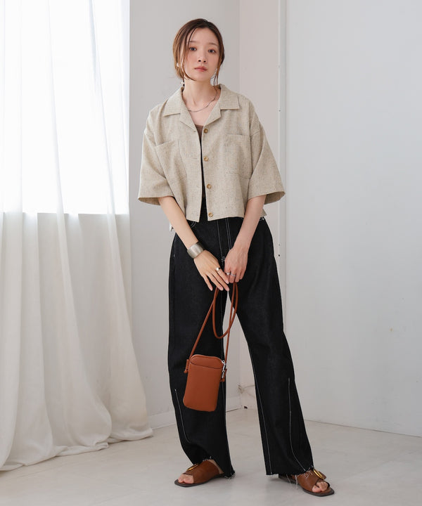 オープンカラーハーフスリーブシャツ