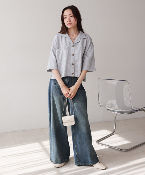 オープンカラーハーフスリーブシャツ