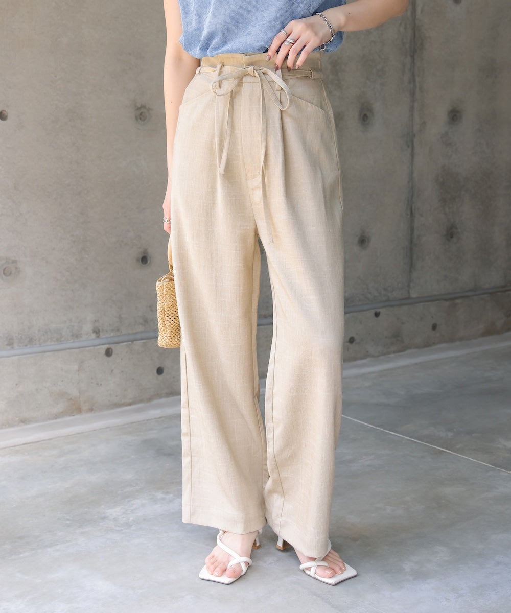 リネンライクウエストギャザーパンツ