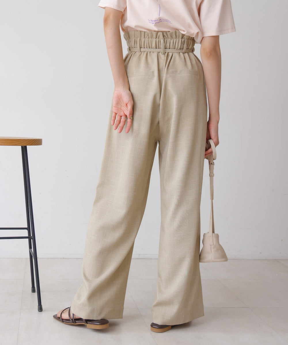 リネンライクウエストギャザーパンツ