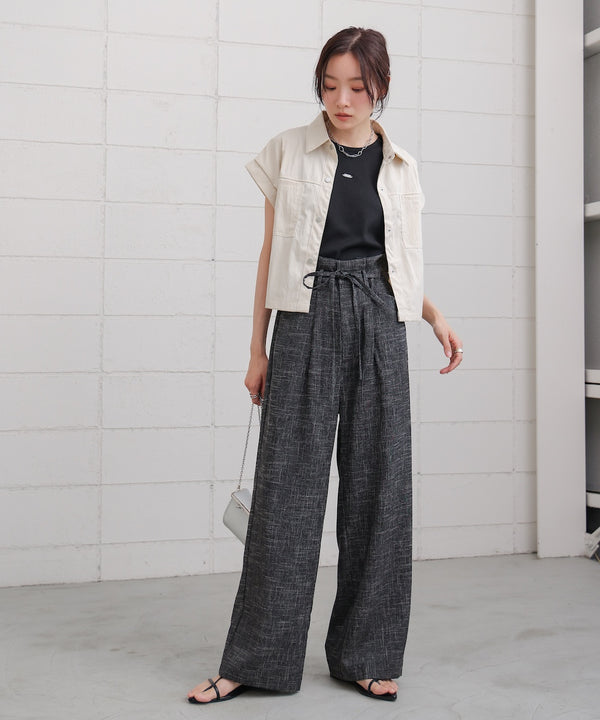 リネンライクウエストギャザーパンツ
