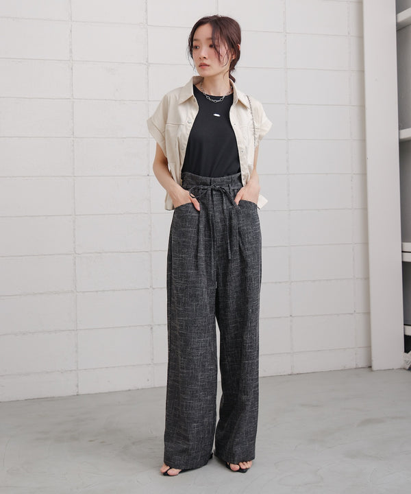 リネンライクウエストギャザーパンツ
