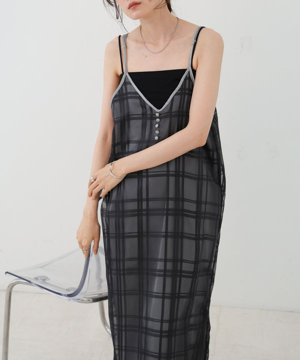 シアーチェックキャミワンピース