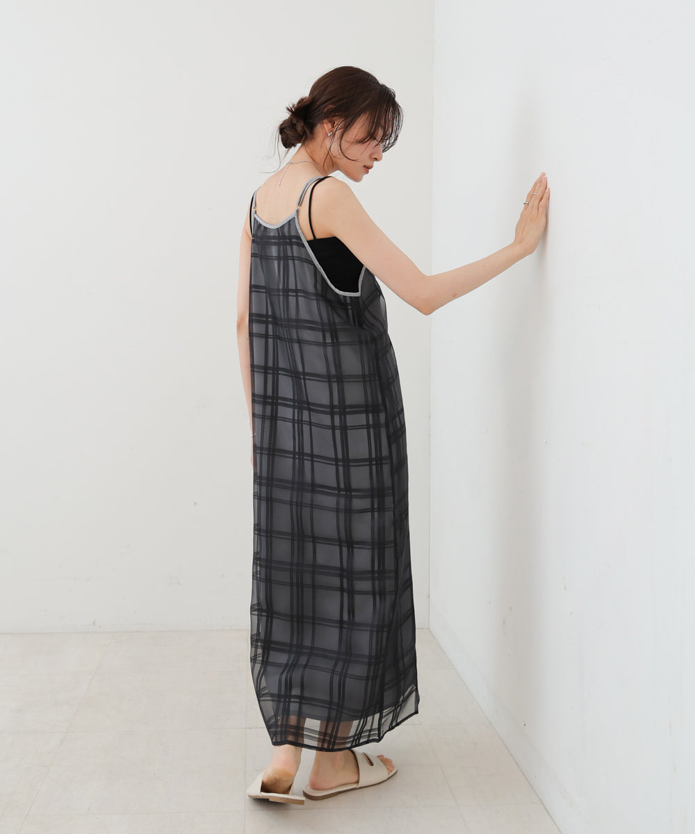 flower シアーチェックキャミ 30%OFF】sheer check cami onepiece～ｼｱｰﾁｪｯｸｷｬﾐﾜﾝﾋﾟｰｽ | flower