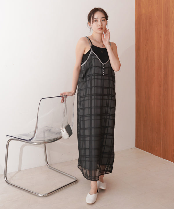 シアーチェックキャミワンピース