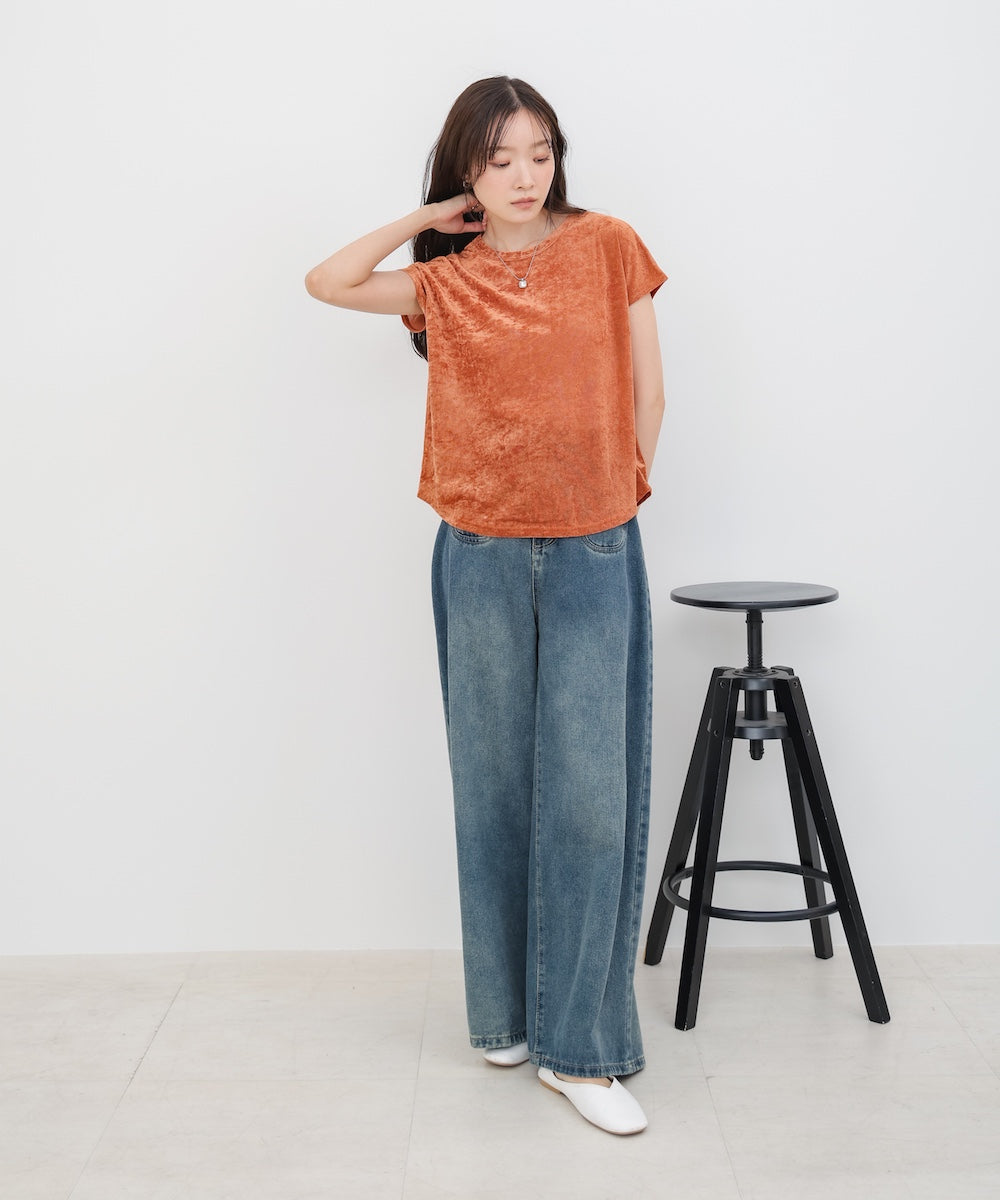 【新色追加】シアーベロアフレンチスリーブカットソー